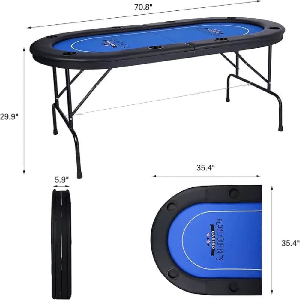 Poker Table for 10 Player, 84”Texas Hold’Em Foldable Poker Table with Stainless Steel Cup Holders and Padded Rails, Casino Leisu