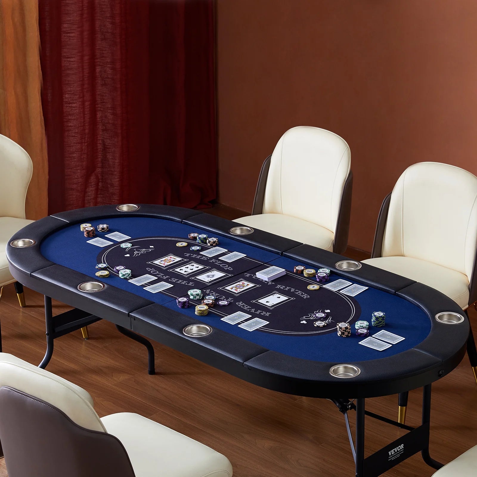 Foldable, Oval 8 Player Poker Table, Green