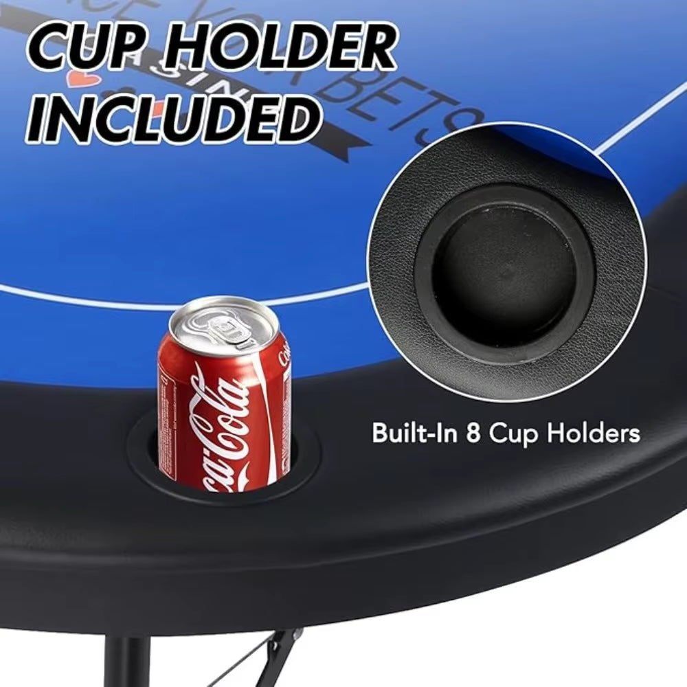 Poker Table for 10 Player, 84”Texas Hold’Em Foldable Poker Table with Stainless Steel Cup Holders and Padded Rails, Casino Leisu