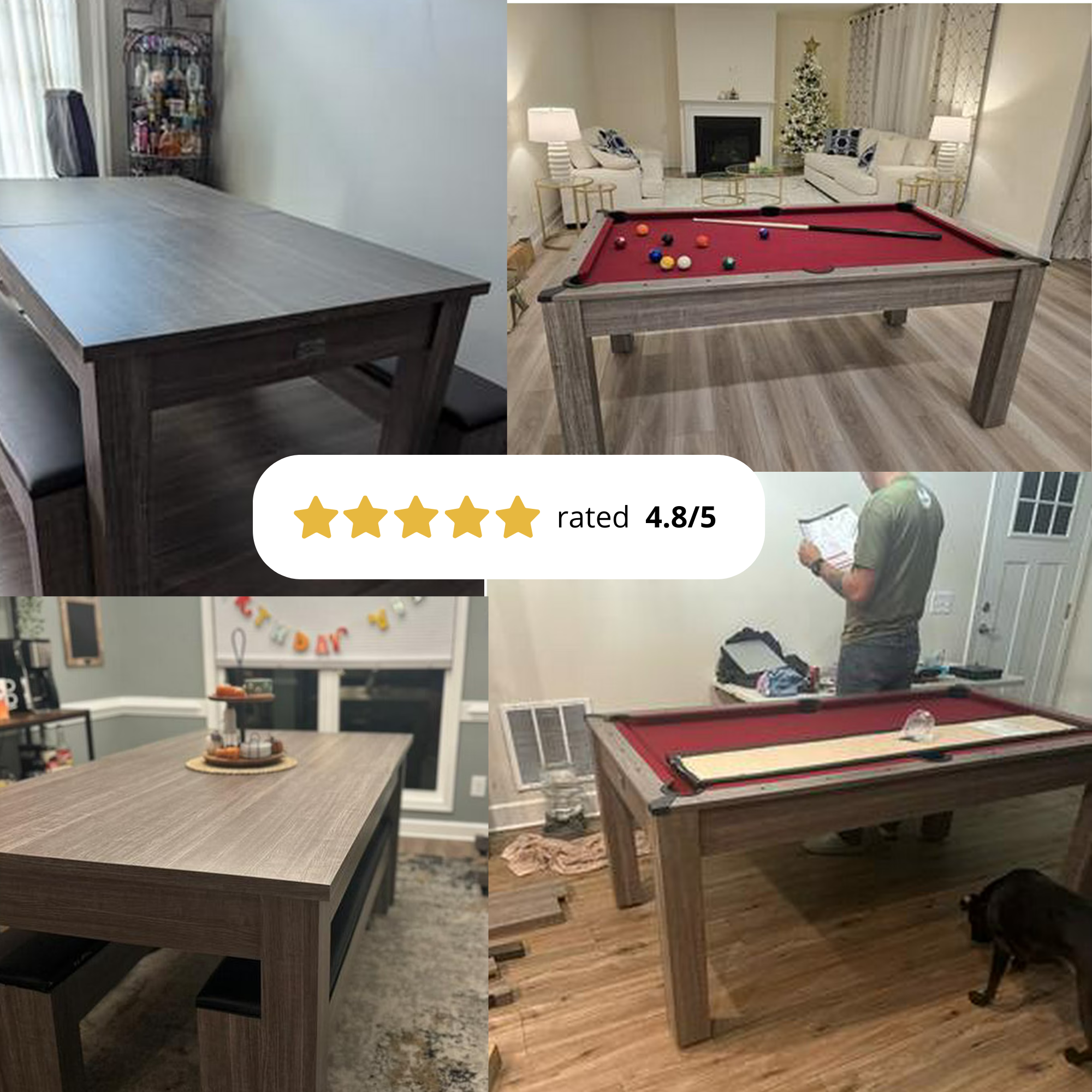3-in-1 Table: Pool, Ping Pong and Dining, 6 ft