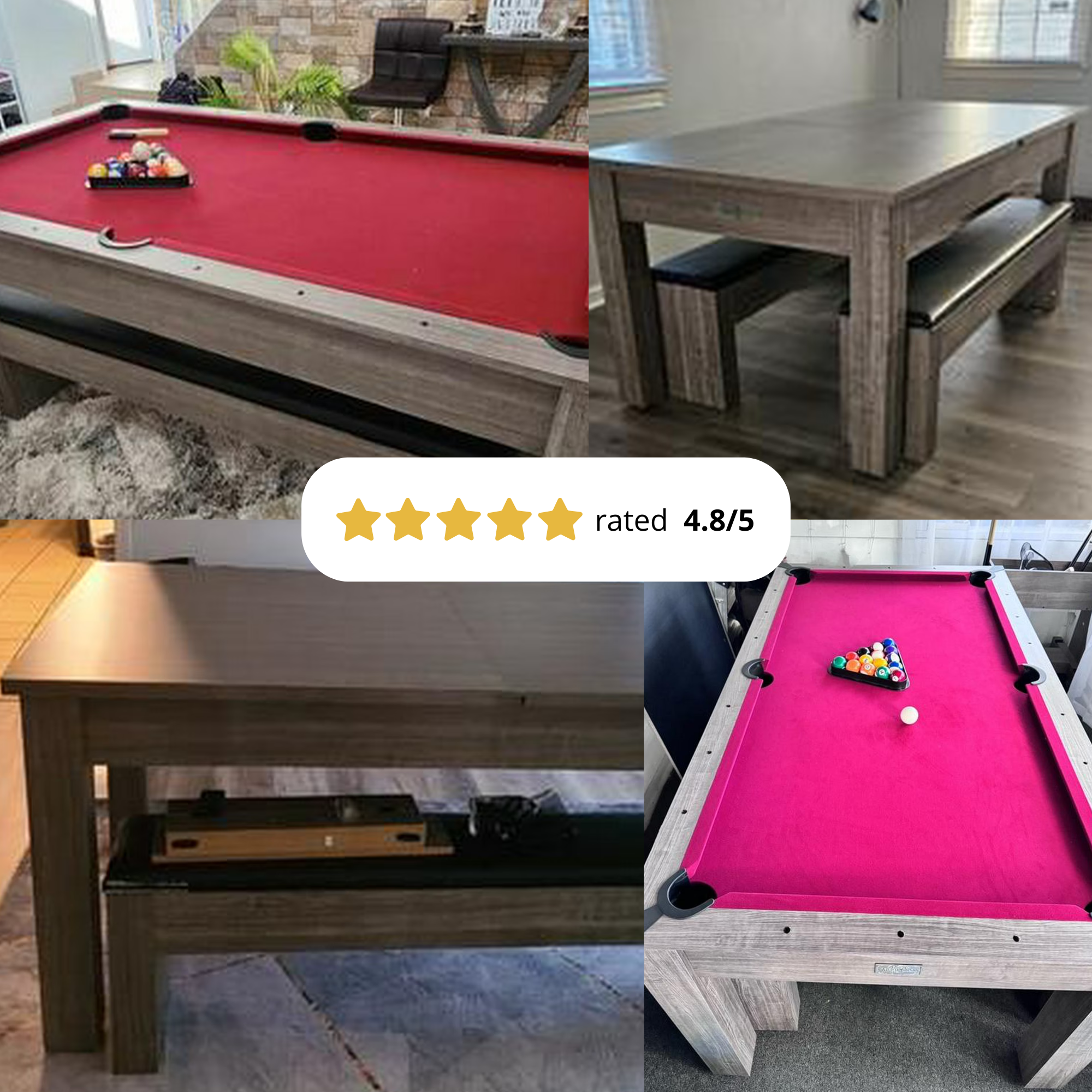 3-in-1 Table: Pool, Ping Pong and Dining, 6 ft